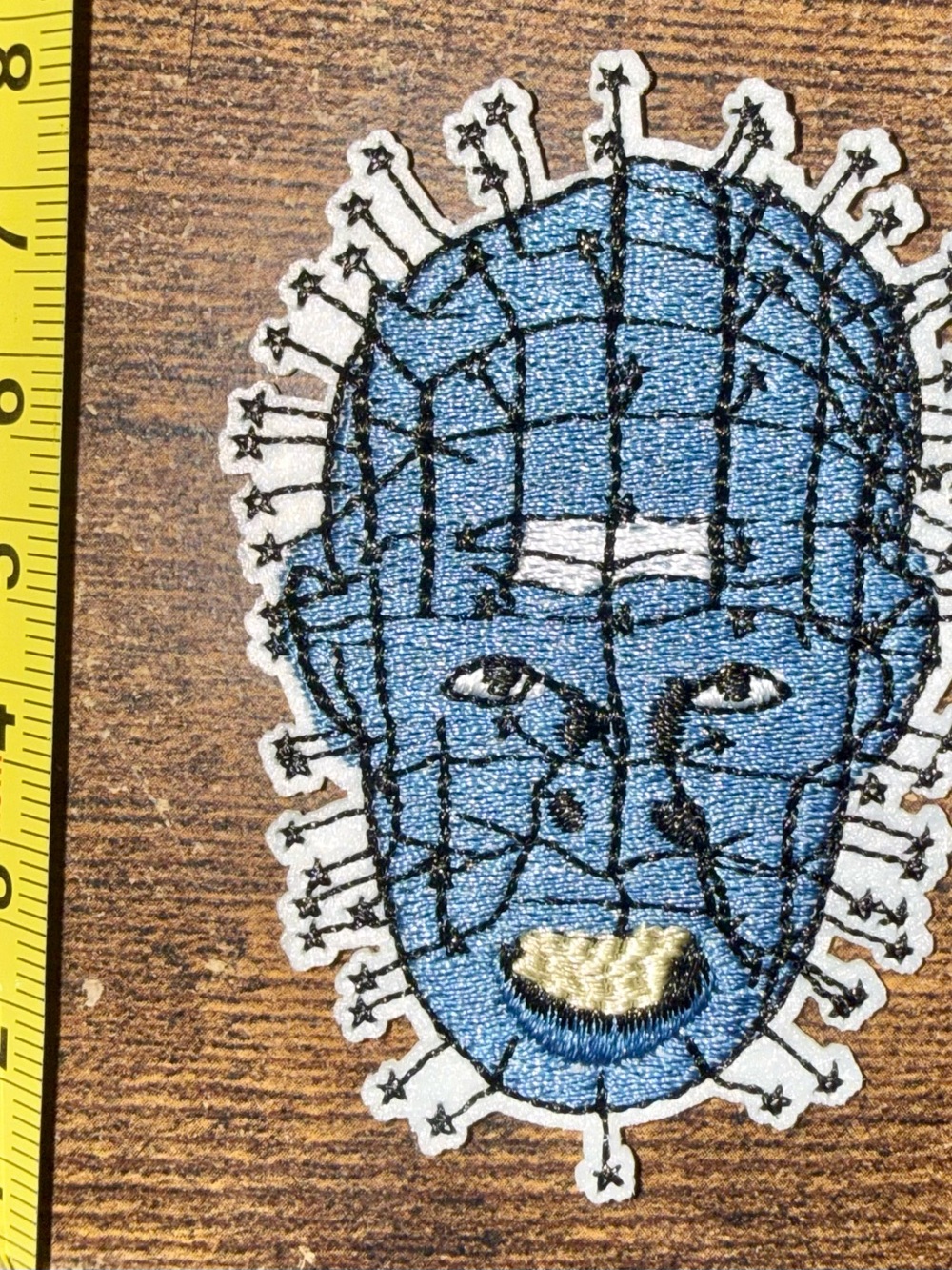 Blue Horror Face Embroidered Patch - Pinhead Style